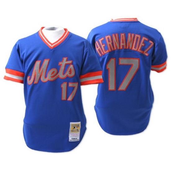 Men's Mitchell and Ness New York Mets 17 Keith Hernandez Authentic Blue Throwback MLB Jersey