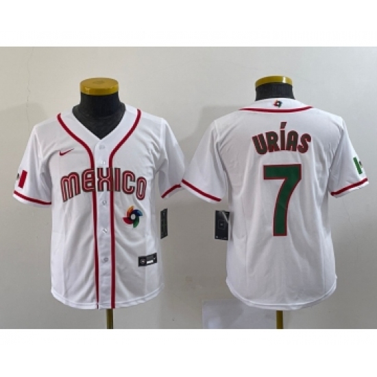 Youth Mexico Baseball 7 Julio Urias 2023 Red World Baseball Classic Stitched Jersey