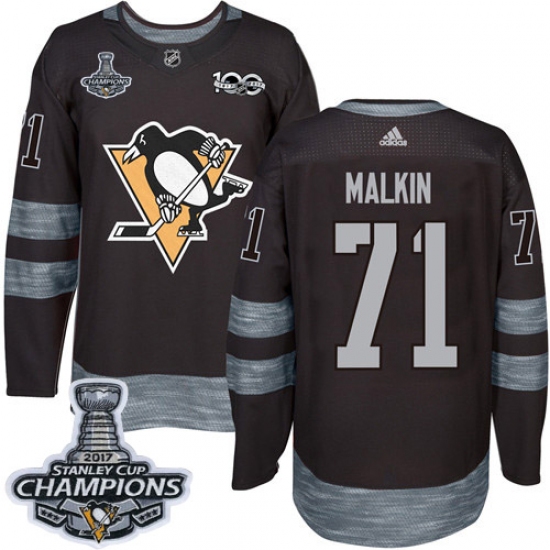 Men's Adidas Pittsburgh Penguins 71 Evgeni Malkin Premier Black 1917-2017 100th Anniversary 2017 Stanley Cup Champions NHL Jersey