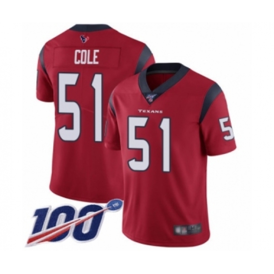 Men's Houston Texans 51 Dylan Cole Red Alternate Vapor Untouchable Limited Player 100th Season Football Jersey