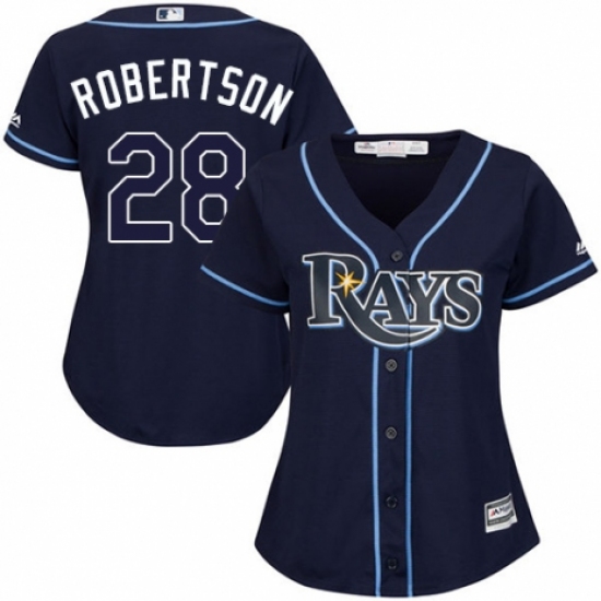 Women's Majestic Tampa Bay Rays 28 Daniel Robertson Replica Navy Blue Alternate Cool Base MLB Jersey