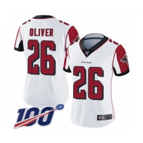 Women's Atlanta Falcons 26 Isaiah Oliver White Vapor Untouchable Limited Player 100th Season Football Jersey