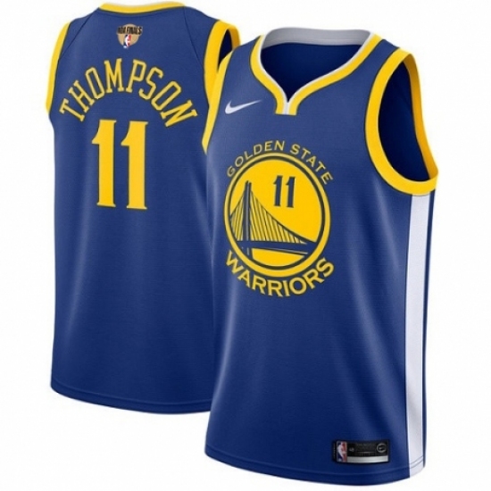 Men's Nike Golden State Warriors 11 Klay Thompson Swingman Royal Blue Road 2018 NBA Finals Bound NBA Jersey - Icon Edition