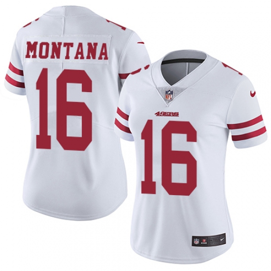 Women's Nike San Francisco 49ers 16 Joe Montana Elite White NFL Jersey