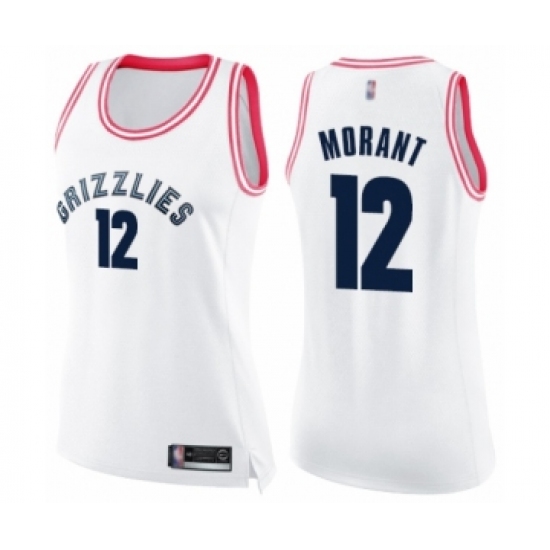 Women's Memphis Grizzlies 12 Ja Morant Swingman White Pink Fashion Basketball Jersey