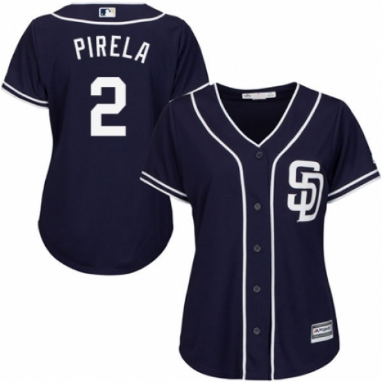 Women's Majestic San Diego Padres 2 Jose Pirela Replica Navy Blue Alternate 1 Cool Base MLB Jersey