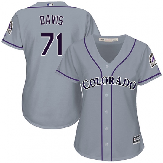 Women's Majestic Colorado Rockies 71 Wade Davis Replica Grey Road Cool Base MLB Jersey