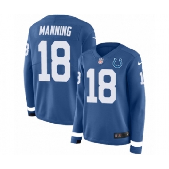 Women's Nike Indianapolis Colts 18 Peyton Manning Limited Blue Therma Long Sleeve NFL Jersey