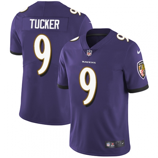 Men's Nike Baltimore Ravens 9 Justin Tucker Purple Team Color Vapor Untouchable Limited Player NFL Jersey