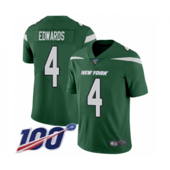 Men's New York Jets 4 Lac Edwards Green Team Color Vapor Untouchable Limited Player 100th Season Football Jersey