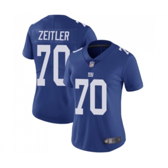 Women's New York Giants 70 Kevin Zeitler Royal Blue Team Color Vapor Untouchable Limited Player Football Jersey