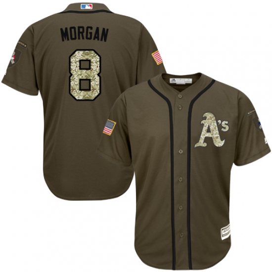 Men's Majestic Oakland Athletics 8 Joe Morgan Authentic Green Salute to Service MLB Jersey