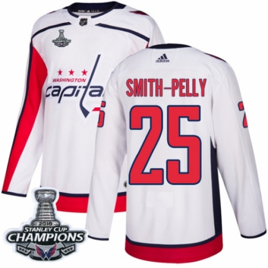 Youth Adidas Washington Capitals 25 Devante Smith-Pelly Authentic White Away 2018 Stanley Cup Final Champions NHL Jersey