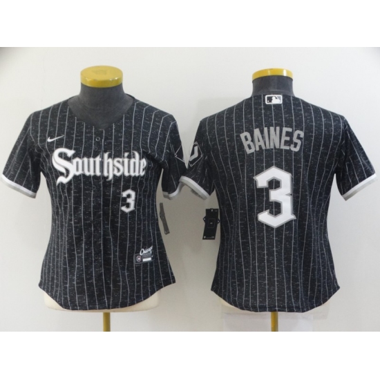 Women's Chicago White Sox 3 Harold Baines Replica Black Alternate Home Jersey