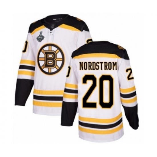 Men's Boston Bruins 20 Joakim Nordstrom Authentic White Away 2019 Stanley Cup Final Bound Hockey Jersey