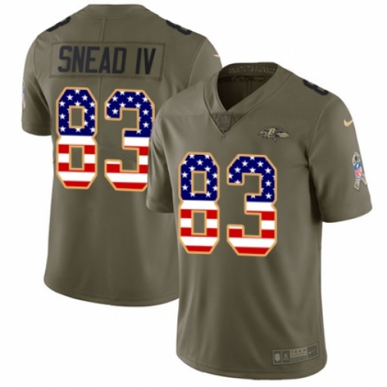 Men's Nike Baltimore Ravens 83 Willie Snead IV Limited Olive/USA Flag Salute to Service NFL Jersey