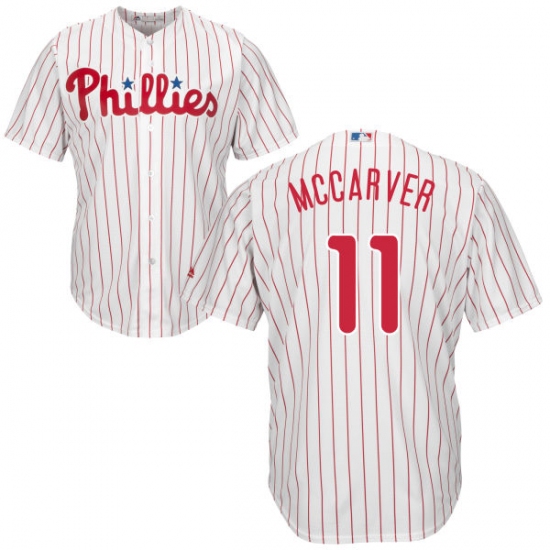 Youth Majestic Philadelphia Phillies 11 Tim McCarver Replica White/Red Strip Home Cool Base MLB Jersey