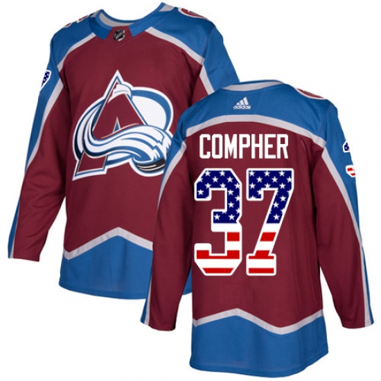 Men's Adidas Colorado Avalanche 37 J.T. Compher Authentic Burgundy Red USA Flag Fashion NHL Jersey