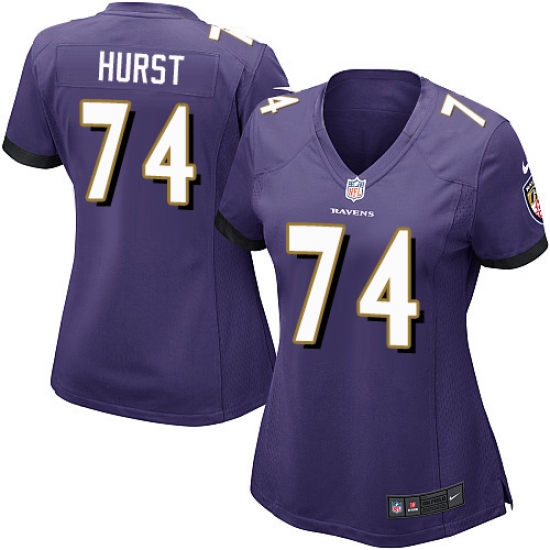 Women's Nike Baltimore Ravens 74 James Hurst Game Purple Team Color NFL Jersey