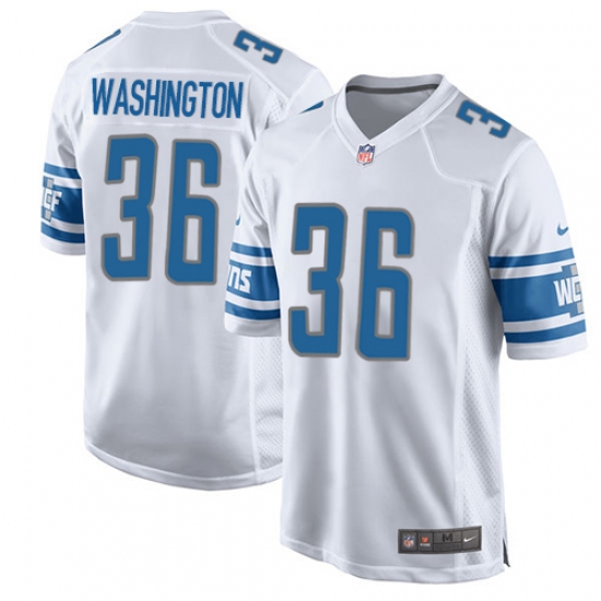 Men's Nike Detroit Lions 36 Dwayne Washington Game White NFL Jersey