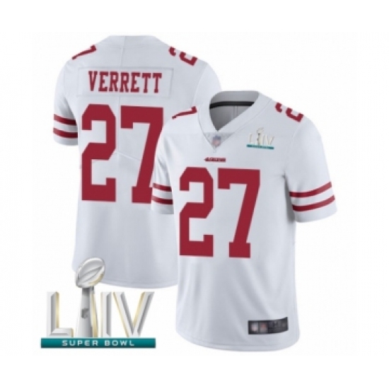 Youth San Francisco 49ers 27 Jason Verrett White Vapor Untouchable Limited Player Super Bowl LIV Bound Football Jersey