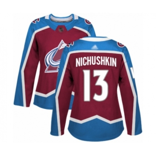 Women's Colorado Avalanche 13 Valeri Nichushkin Authentic Burgundy Red Home Hockey Jersey