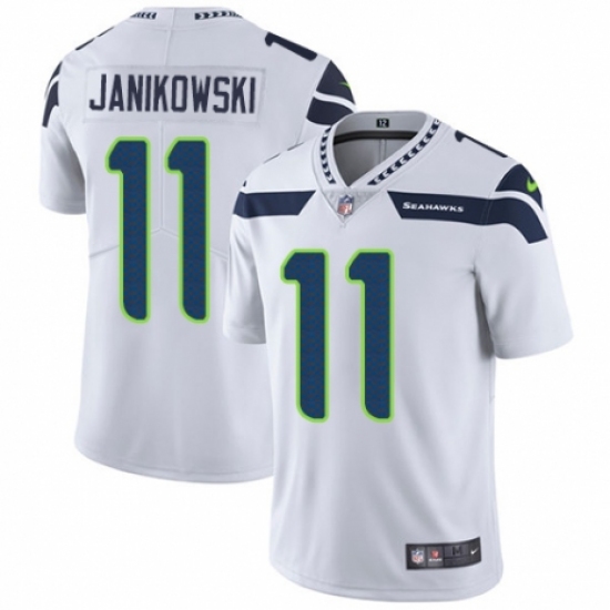 Men's Nike Seattle Seahawks 11 Sebastian Janikowski White Vapor Untouchable Limited Player NFL Jersey