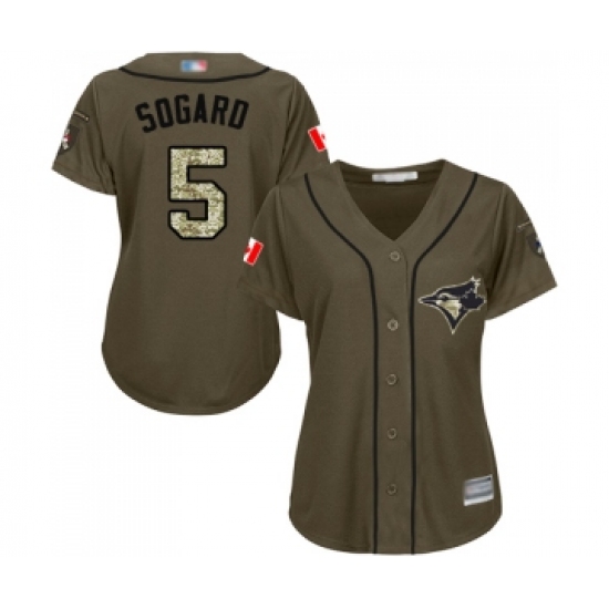 Women's Toronto Blue Jays 5 Eric Sogard Authentic Green Salute to Service Baseball Jersey