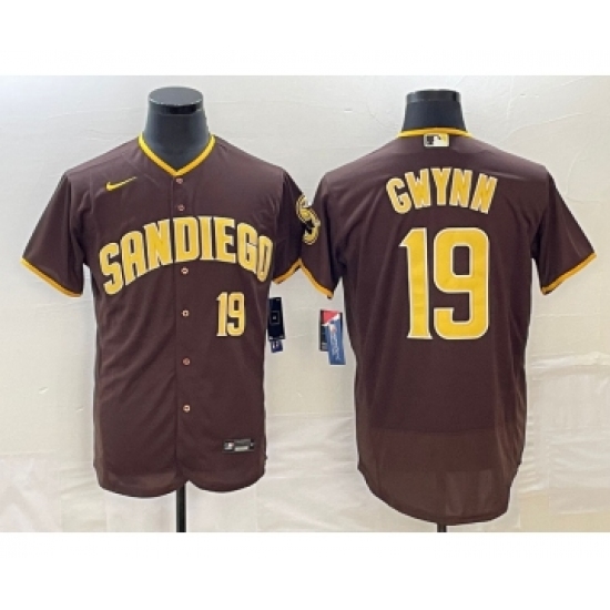 Men's San Diego Padres 19 Tony Gwynn Number Brown Stitched MLB Flex Base Nike Jersey