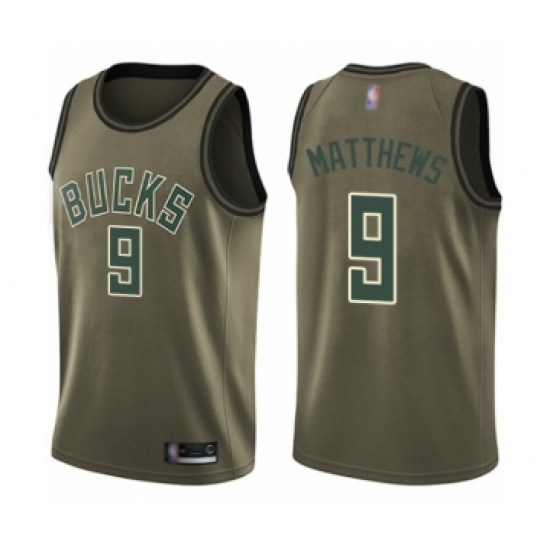 Men's Milwaukee Bucks 9 Wesley Matthews Swingman Green Salute to Service Basketball Jersey