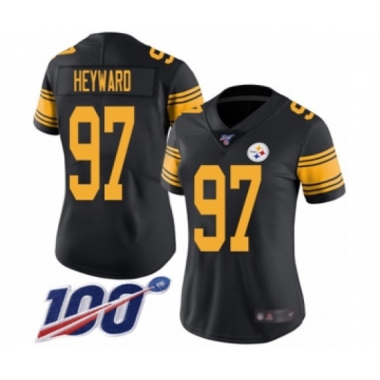 Women's Pittsburgh Steelers 97 Cameron Heyward Limited Black Rush Vapor Untouchable 100th Season Football Jersey