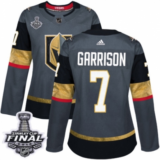 Women's Adidas Vegas Golden Knights 7 Jason Garrison Authentic Gray Home 2018 Stanley Cup Final NHL Jersey