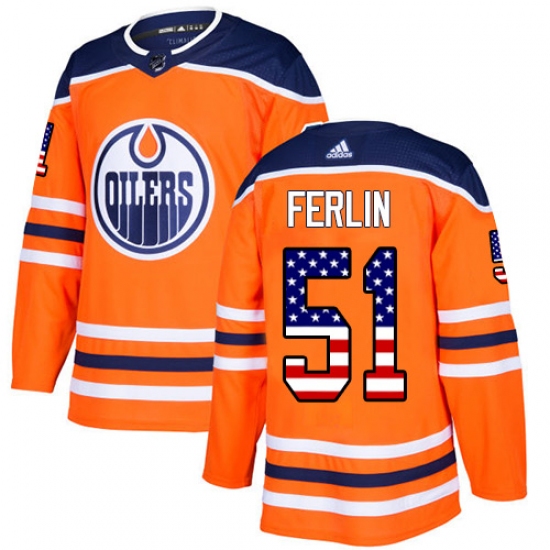 Men's Adidas Edmonton Oilers 51 Brian Ferlin Authentic Orange USA Flag Fashion NHL Jersey