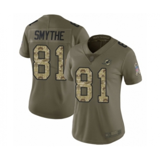 Women's Miami Dolphins 81 Durham Smythe Limited Olive Camo 2017 Salute to Service Football Jersey