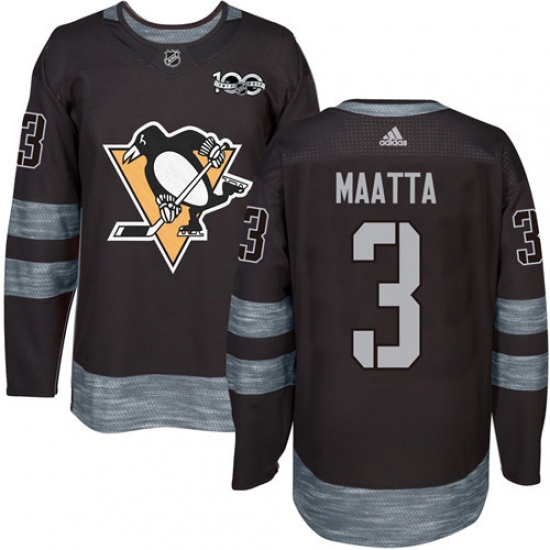 Men's Adidas Pittsburgh Penguins 3 Olli Maatta Authentic Black 1917-2017 100th Anniversary NHL Jersey