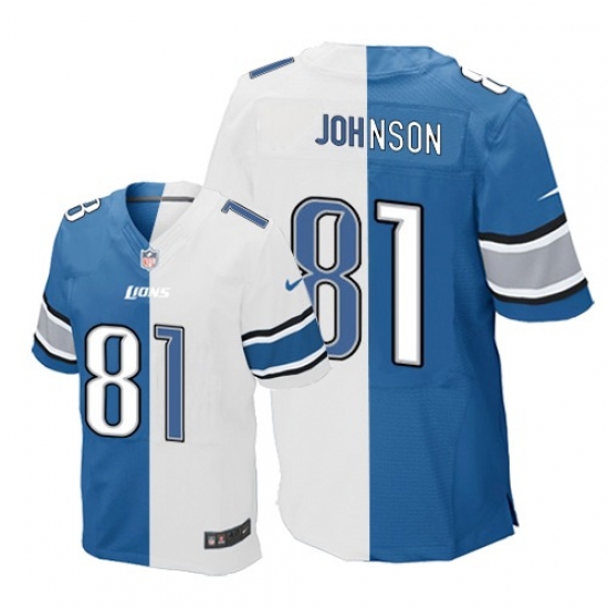 Men's Nike Detroit Lions 81 Calvin Johnson Elite Blue/White Split Fashion NFL Jersey