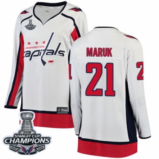 Women's Washington Capitals 21 Dennis Maruk Fanatics Branded White Away Breakaway 2018 Stanley Cup Final Champions NHL Jersey