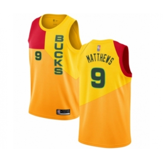 Youth Milwaukee Bucks 9 Wesley Matthews Swingman Yellow Basketball Jersey - City Edition