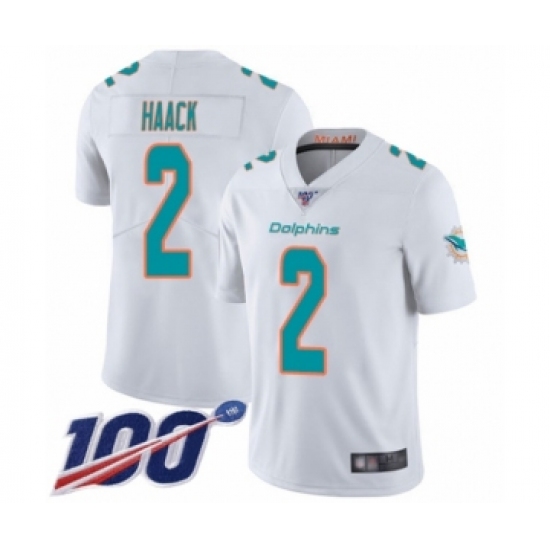 Men's Miami Dolphins 2 Matt Haack White Vapor Untouchable Limited Player 100th Season Football Jersey