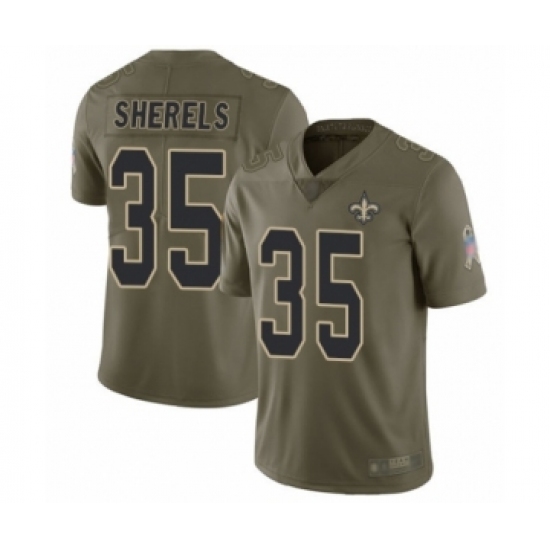 Youth New Orleans Saints 35 Marcus Sherels Limited Olive 2017 Salute to Service Football Jersey