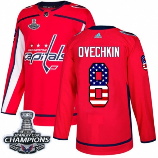 Youth Adidas Washington Capitals 8 Alex Ovechkin Authentic Red USA Flag Fashion 2018 Stanley Cup Final Champions NHL Jersey
