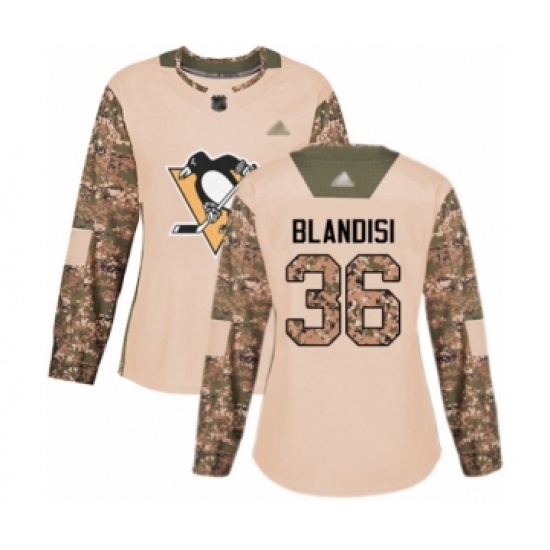 Women's Pittsburgh Penguins 36 Joseph Blandisi Authentic Camo Veterans Day Practice Hockey Jersey