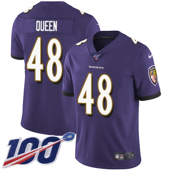 Men's Baltimore Ravens 48 Patrick Queen Purple Team Color Stitched NFL 100th Season Vapor Untouchable Limited Jersey