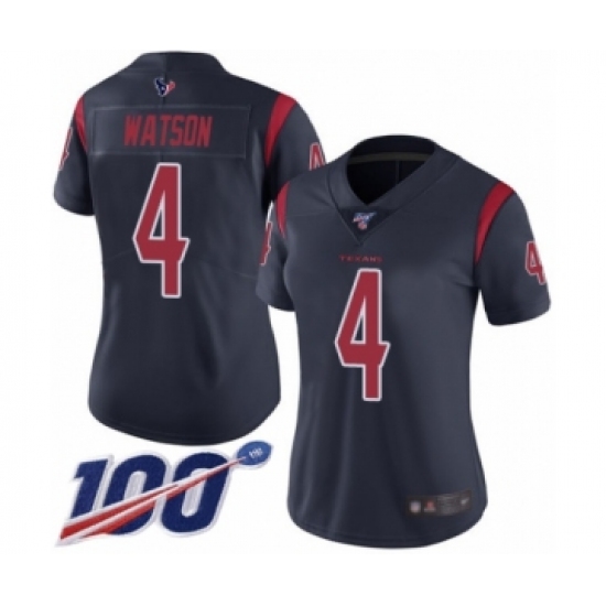 Women's Nike Houston Texans 4 Deshaun Watson Limited Navy Blue Rush Vapor Untouchable 100th Season NFL Jersey