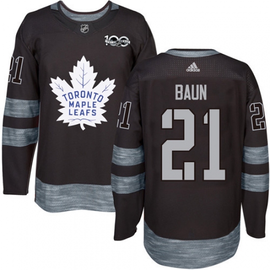 Men's Adidas Toronto Maple Leafs 21 Bobby Baun Authentic Black 1917-2017 100th Anniversary NHL Jersey