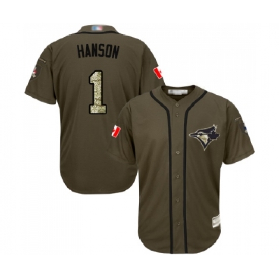 Men's Toronto Blue Jays 1 Alen Hanson Authentic Green Salute to Service Baseball Jersey