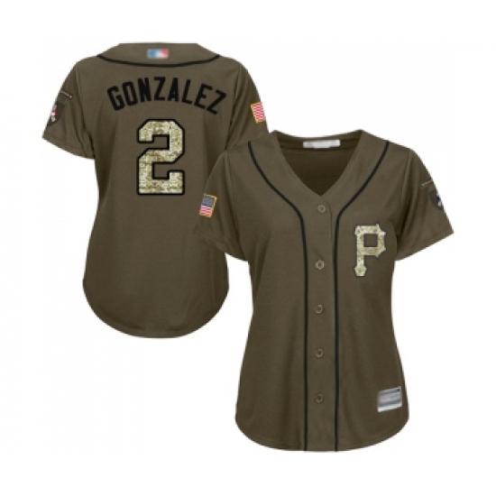 Women's Pittsburgh Pirates 2 Erik Gonzalez Authentic Green Salute to Service Baseball Jersey