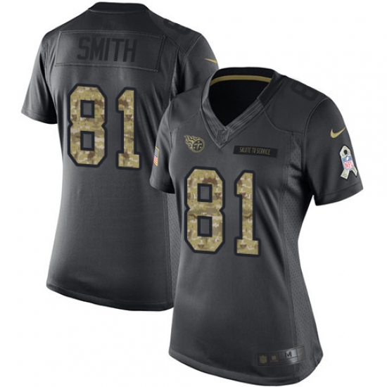 Women's Nike Tennessee Titans 81 Jonnu Smith Limited Black 2016 Salute to Service NFL Jersey