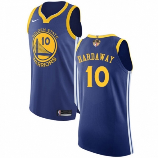 Men's Nike Golden State Warriors 10 Tim Hardaway Authentic Royal Blue Road 2018 NBA Finals Bound NBA Jersey - Icon Edition