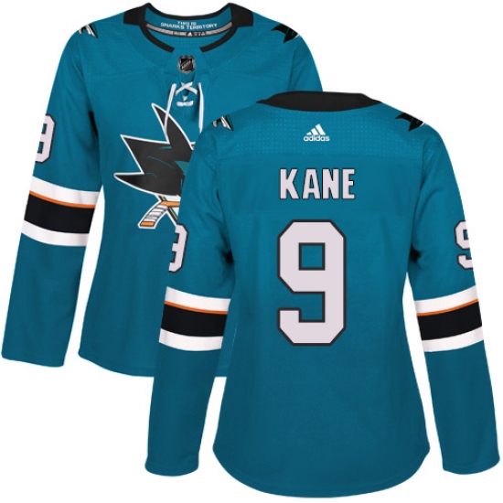 Women's Adidas San Jose Sharks 9 Evander Kane Authentic Teal Green Home NHL Jersey